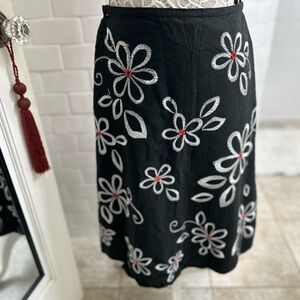 CAROLE LITTLE Floral Embroidered Black Skirt 10